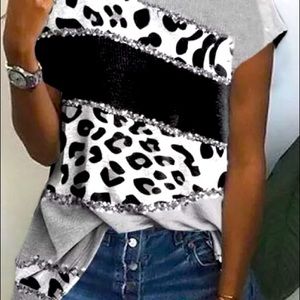 Leopard Round Neck Short Sleeve Casual T-shirt B5